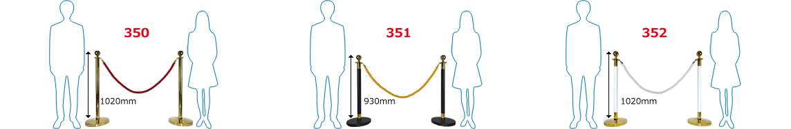 ロープパーテーション サイズ比較図